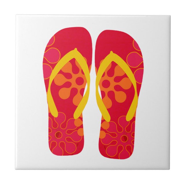 Red Gult Summer Beach Flinflip flops Ceramic Tile Kakelplatta (Framsidan)