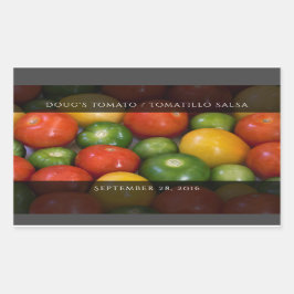 Red Gult Tomatis och Grönt Tomatillos Rektangulärt Klistermärke