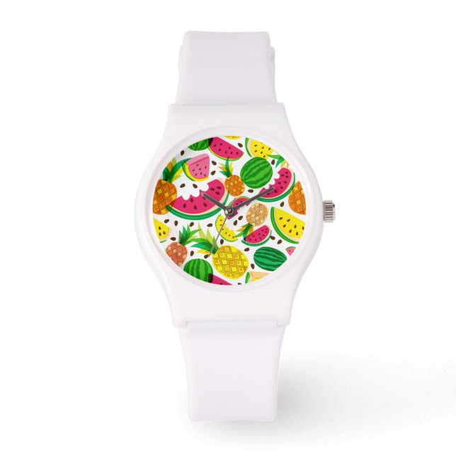 Red & Gult Tropical Fruit Mönster Armbandsur (Framsida)