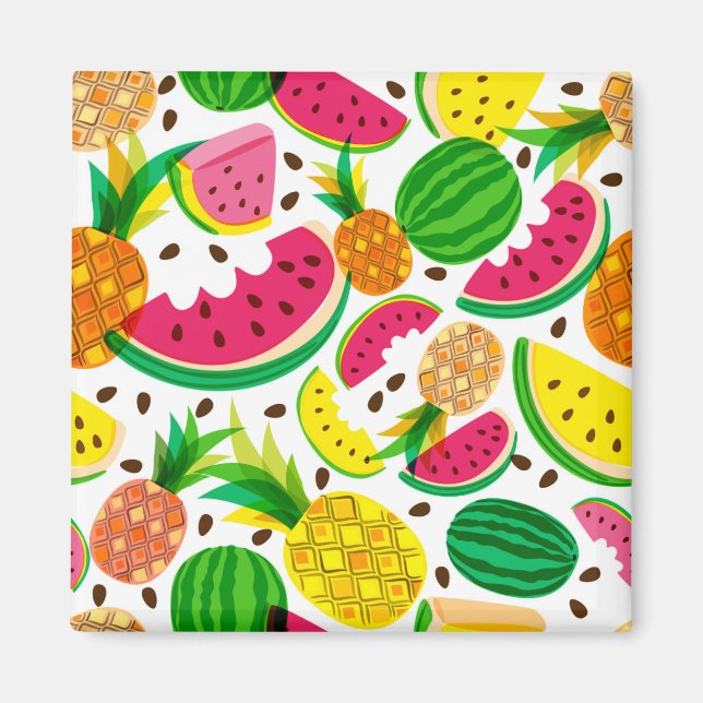 Red & Gult Tropical Fruit Mönster Magnet (Framsidan)