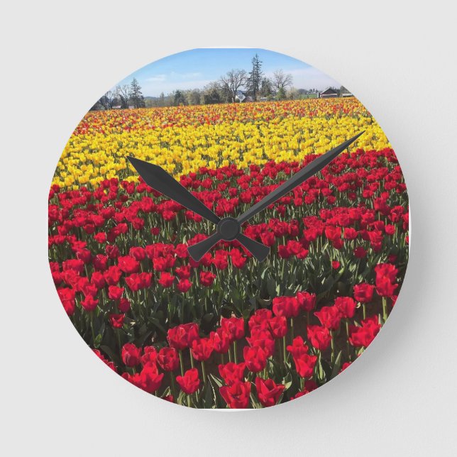 Red & Gult Tulip Fält Rund Klocka (Framsida)