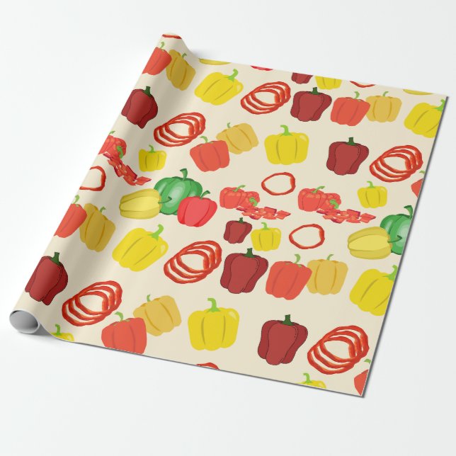 Red & Gult Vibrant Veggie Bell Pepper Presentpapper (Utrullad)