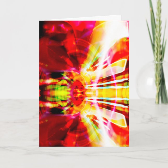 Red Gult White Abstrakt Firecracker Flower Motif Kort (Framsida)