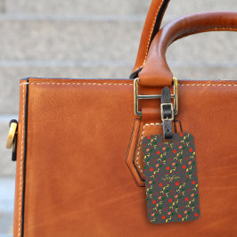 Red gult wildblommor grått mönster Luggage Tag Bagagebricka