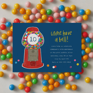 Red Gumball Maskin Candy Bubble Gum Birthday Inbjudningar