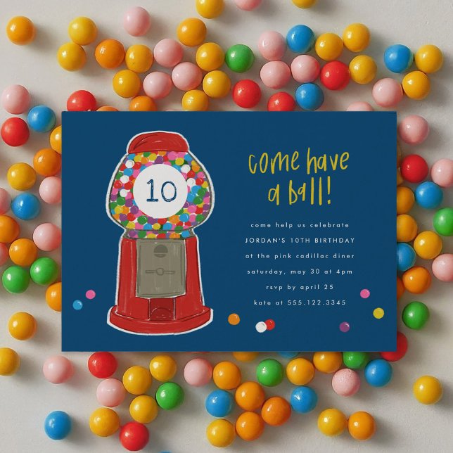 Red Gumball Maskin Candy Bubble Gum Birthday Inbjudningar (Red Gumball Machine Candy Bubble Gum Birthday Invitation)