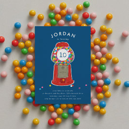 Red Gumball Maskin Candy Bubble Gum Birthday Inbjudningar
