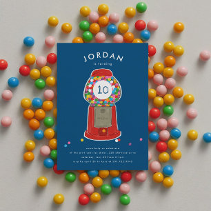Red Gumball Maskin Candy Bubble Gum Birthday Inbjudningar