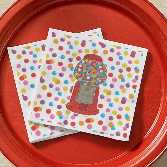 Red Gumball Maskin Candy Bubble Gum Birthday Pappersservett (Red Gumball Machine Candy Bubble Gum Birthday Paper Napkins)