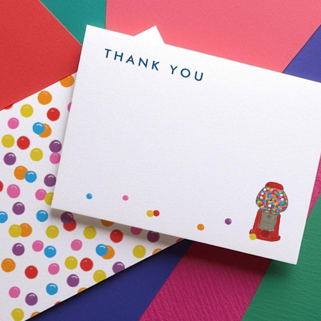 Red Gumball Maskin Candy Bubble Gum Tack Anteckningskort (Red Gumball Machine Candy Bubble Gum Thank You Note Cards)