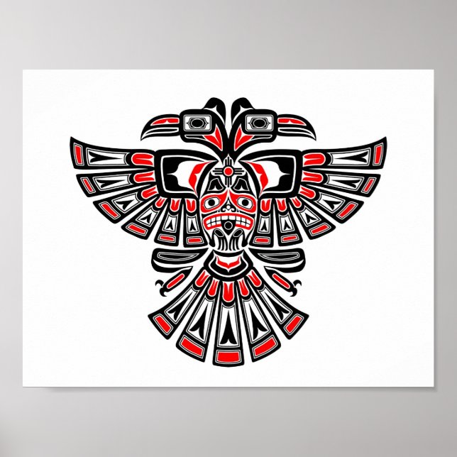 Red Haida Two Heared Spirit Bird on White Poster (Framsidan)