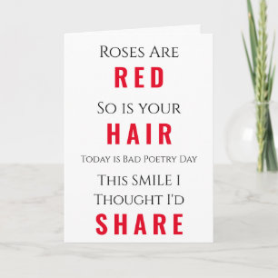 Red Hair Bad Poetry Day Cute Smile Kort