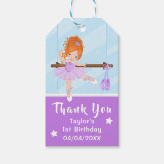 Red Hair Ballerina Lila Birthday Tack Gift Presentetikett