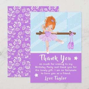 Red Hair Ballerina Lila Birthday Tack You Card Kort