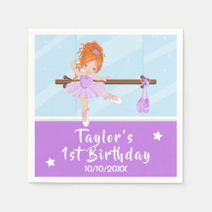 Red Hair Ballerina Lila Tutu Birthday Napkins Pappersservett