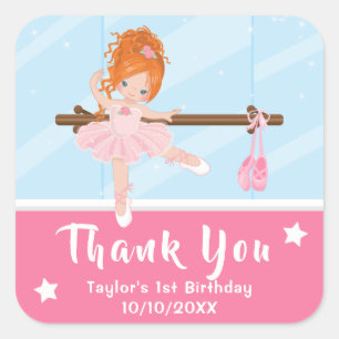 Red Hair Ballerina Rosa Birthday Tack Square Fyrkantigt Klistermärke