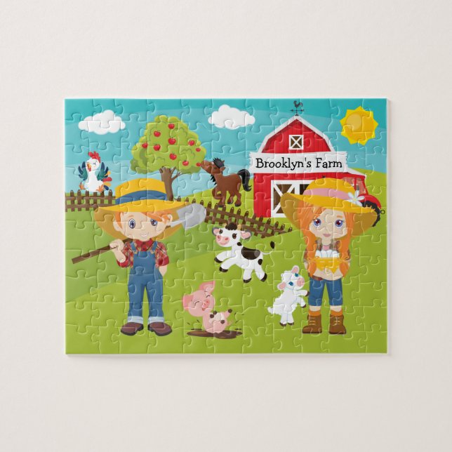 Red Hair Barn Farm Jigszle Puzzle Pussel (Horisontell)