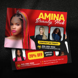 Red Hair & Beauty Salon Braider Hairstylist Wigs Flygblad