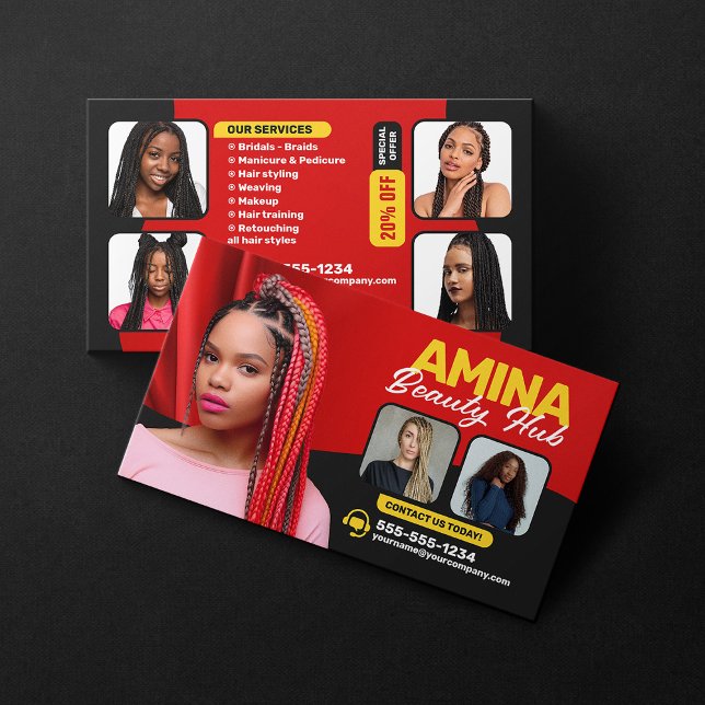Red Hair & Beauty Salon Braider Hairstylist Wigs Visitkort (Skapare uppladdad)