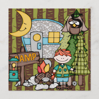 Red Hair Boy Camping Birthday-inbjudningar Inbjudningar