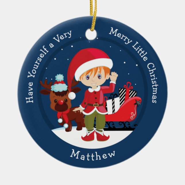 Red Hair Boy Elf Julgransprydnad Keramik (Framsidan)