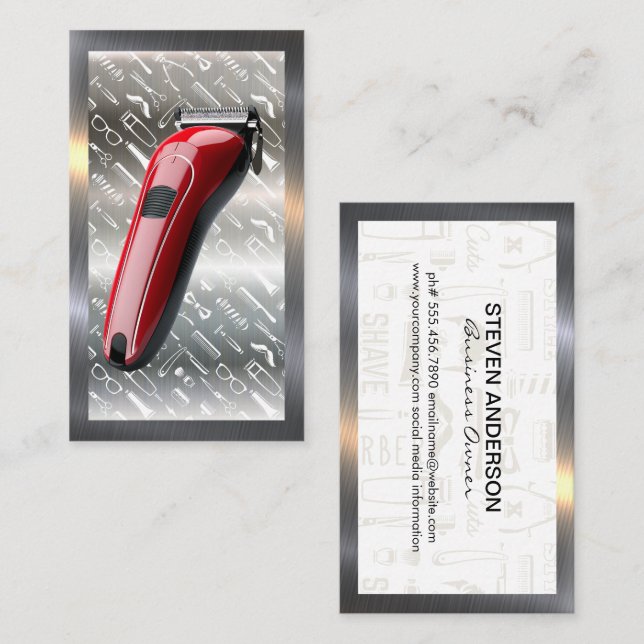 Red Hair Clippers | Barber Mönster | Metall Gräns Visitkort (Fram/baksida)