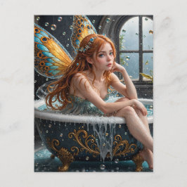 Red Hair Fairy in a Bubble Bath Vykort