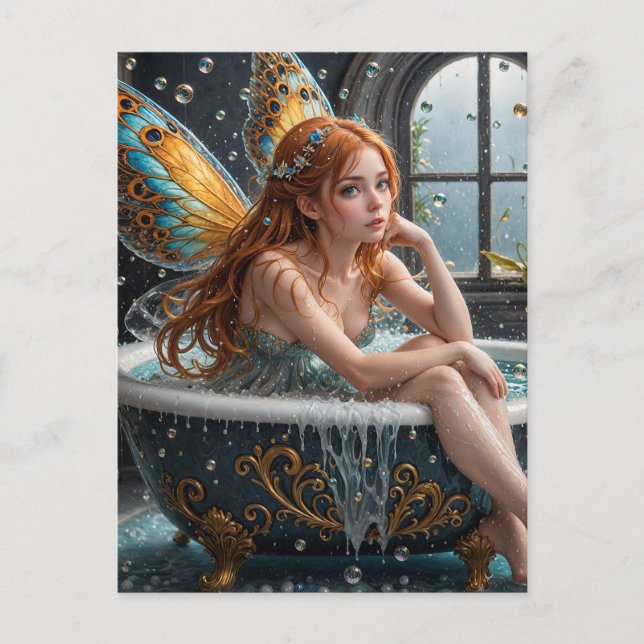 Red Hair Fairy in a Bubble Bath Vykort (Framsida)