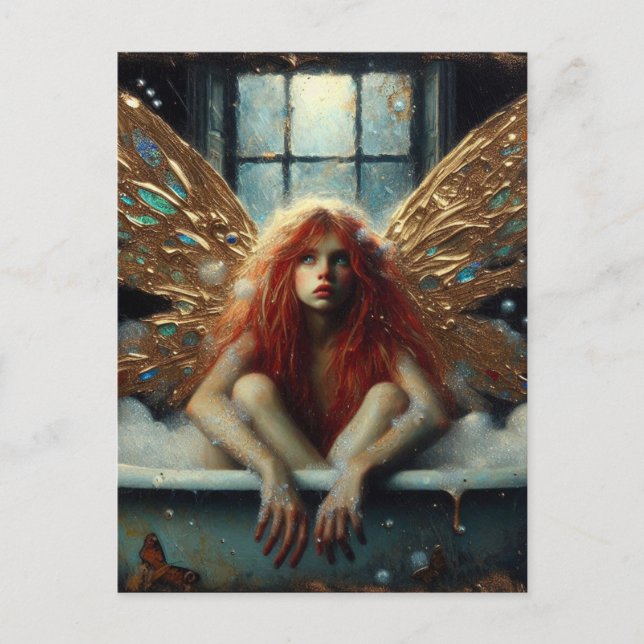 Red Hair Fairy in a Bubble Bath Vykort (Framsida)