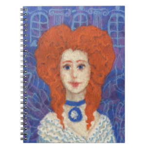 Red Hair, ginger girl rococo fiber art blue orange Anteckningsbok