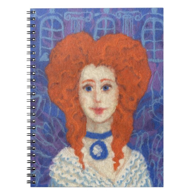 Red Hair, ginger girl rococo fiber art blue orange Anteckningsbok (Framsidan)