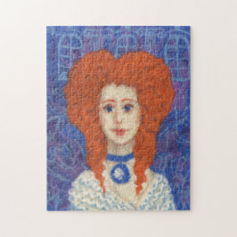 Red Hair, ginger girl rococo fiber art blue orange Pussel
