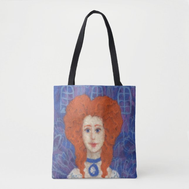 Red Hair, ginger girl rococo fiber art blue orange Tygkasse (Framsida)