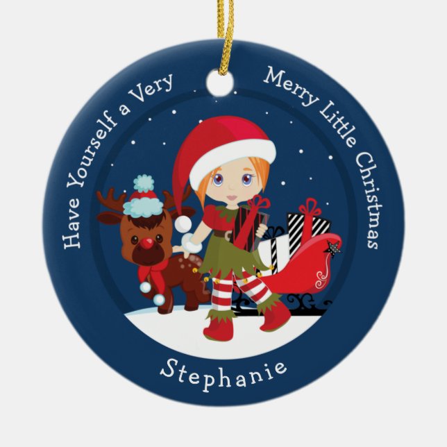 Red Hair Girl Elf Julgransprydnad Keramik (Framsidan)