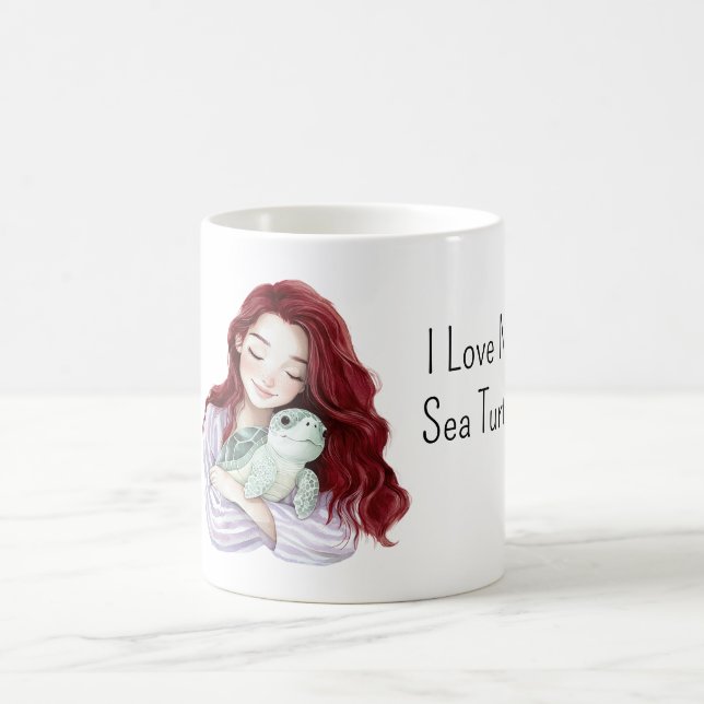 Red Hair Girl Love Sea Turtle Kaffemugg (Center)