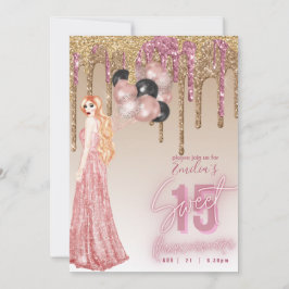 Red Hair Girl, rosa ros Guld, Quinceanera, Quincea Inbjudningar