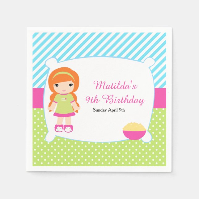 Red Hair Girl Sleepover Slumber Party Pappersservett (Framsidan)