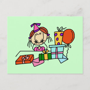 Red Hair Girl with Birthday Gifts T-shirts Vykort