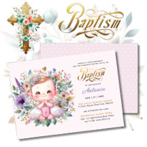 Red Hair Girl's BAPTISM Lila Guld Blommigt Kor