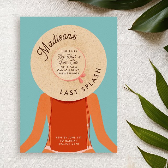 Red Hair Girls Helg Bachelorette Bassäng Party Inbjudningar (ginger hair and tan skin girl wearing a beach hat - bachelorette pool party invitation)