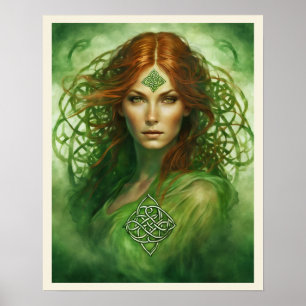 Red Hair Grönt Ögon Celtic Knot Fantasy Porträtt Poster