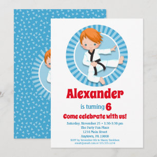 Red Hair Karate Judo Boys Birthday Call Inbjudningar