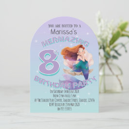 Red Hair Mermaid Age Birthday Party Invitation Inbjudningar