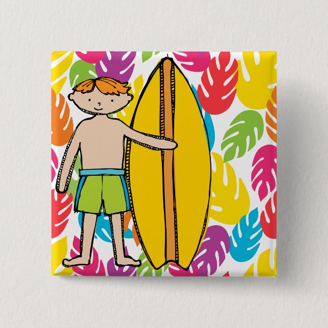 Red Hair Surfer Boy Button Knapp (Framsida)
