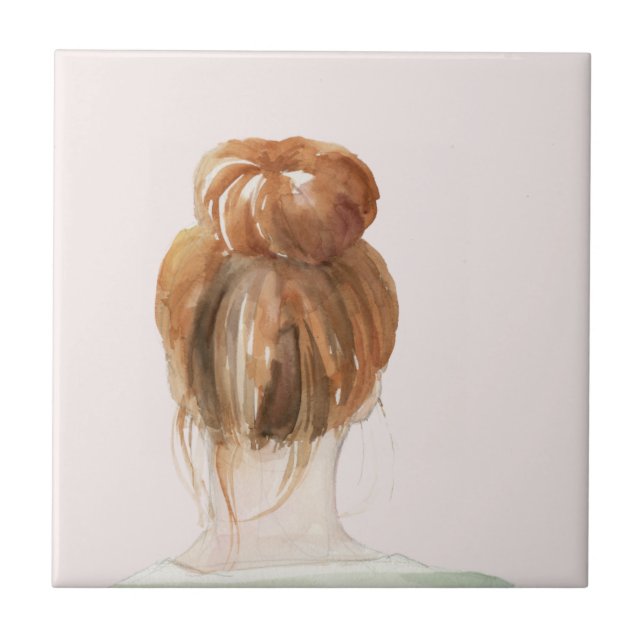 Red Hair Top Knot Bun Kakelplatta (Framsidan)