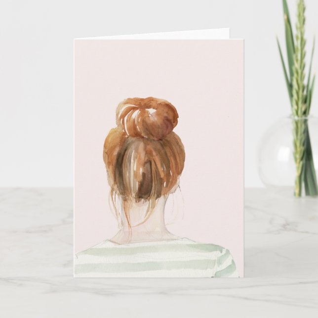 Red Hair Top Knot Bun Kort (Framsida)