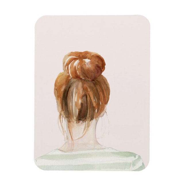 Red Hair Top Knot Bun Magnet (Vertikal)