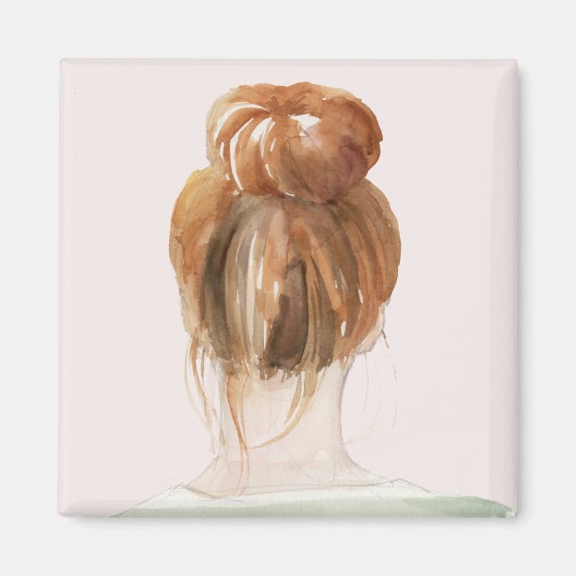 Red Hair Top Knot Bun Magnet (Framsidan)
