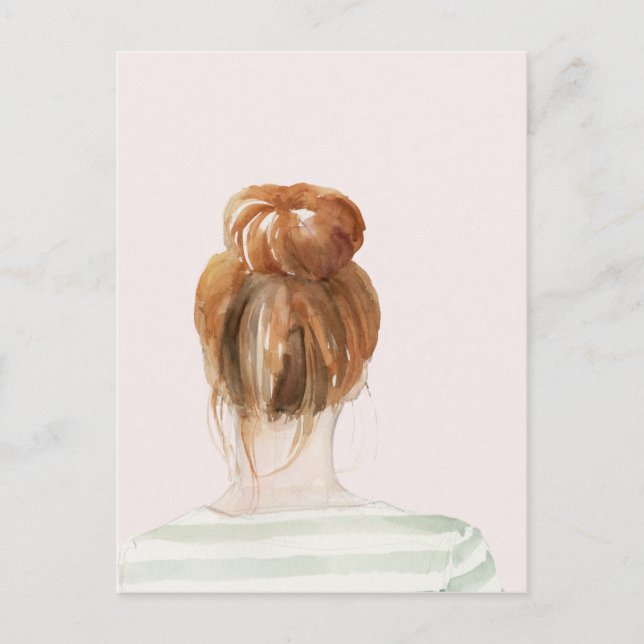 Red Hair Top Knot Bun Vykort (Framsida)