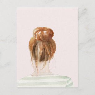 Red Hair Top Knot Bun Vykort